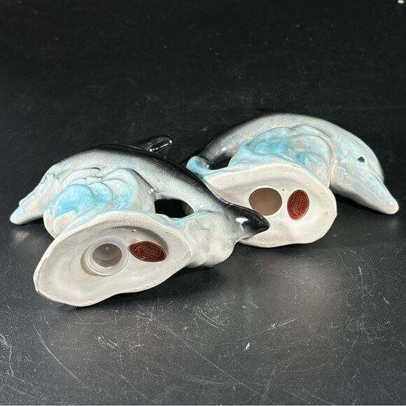 Vintage Ceramic Iridescent‎ Dolphin Salt and Pepper Shakers Ocean Tropical Japan - Picture 4 of 4